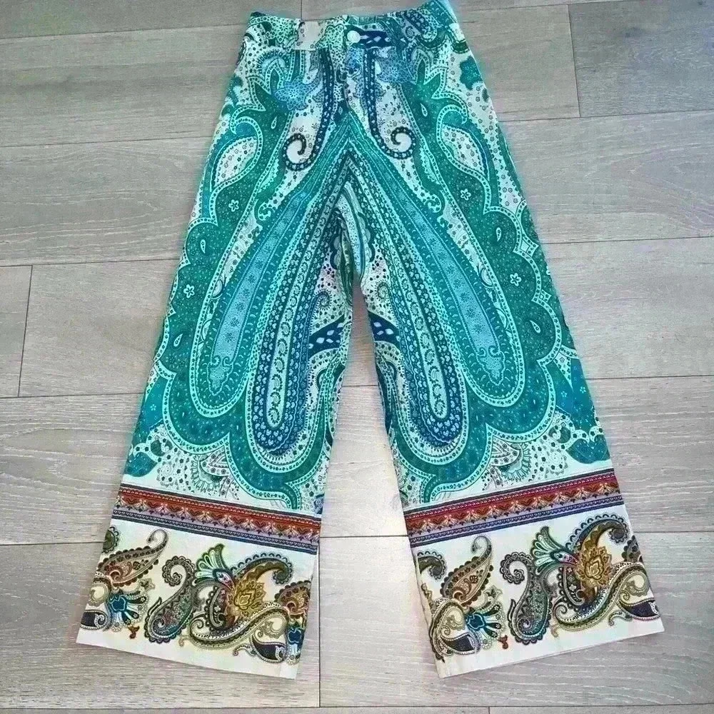 Zara printed pants mid rise wide leg paisley size XS extra small - Picture 3 of 8